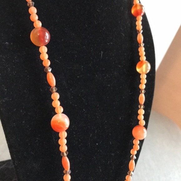 Vintage Carnelian Gemstone Swarovski Crystal Sterling Silver Necklace 27 Inch - Picture 3 of 7